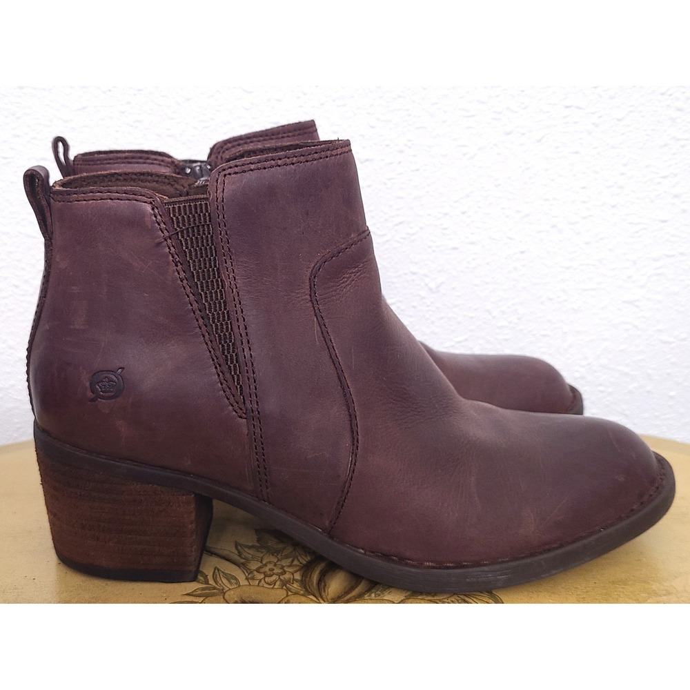 Born Reegan US 8.5 Brown Leather Ankle Boots Block Heel Quiet Luxury Old Money
